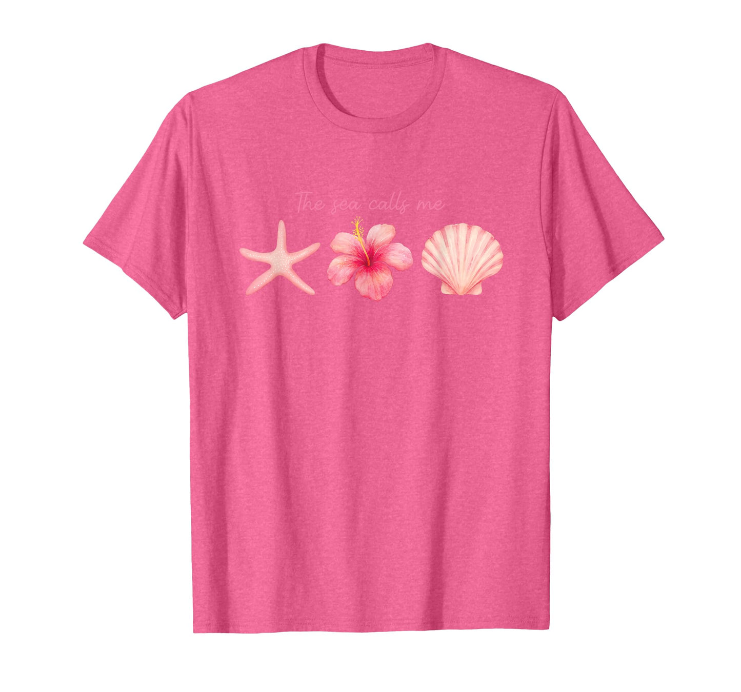 The Sea Calls Me Shirt Pink Hibiscus Starfish Seashell Art T-Shirt