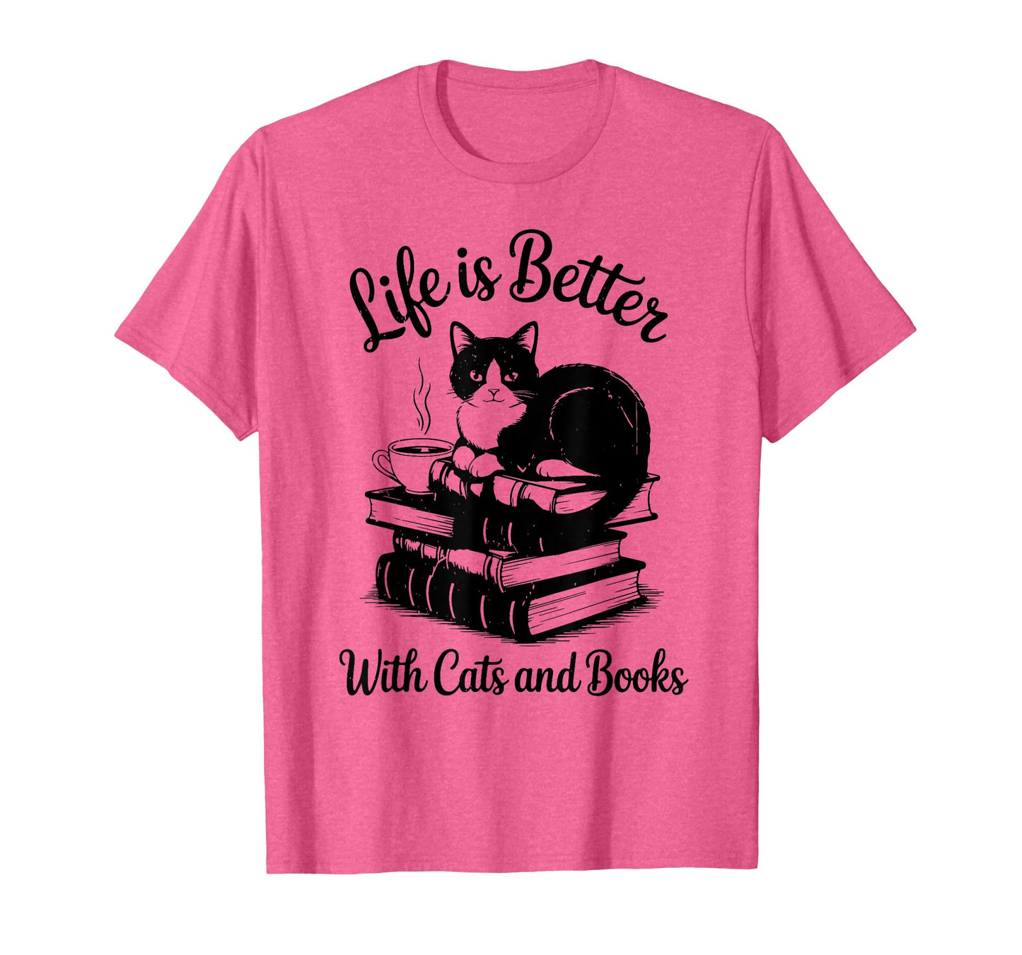Life is Better with Cats & Books Funny Tuxedo Cat Mom Women T-Shirt