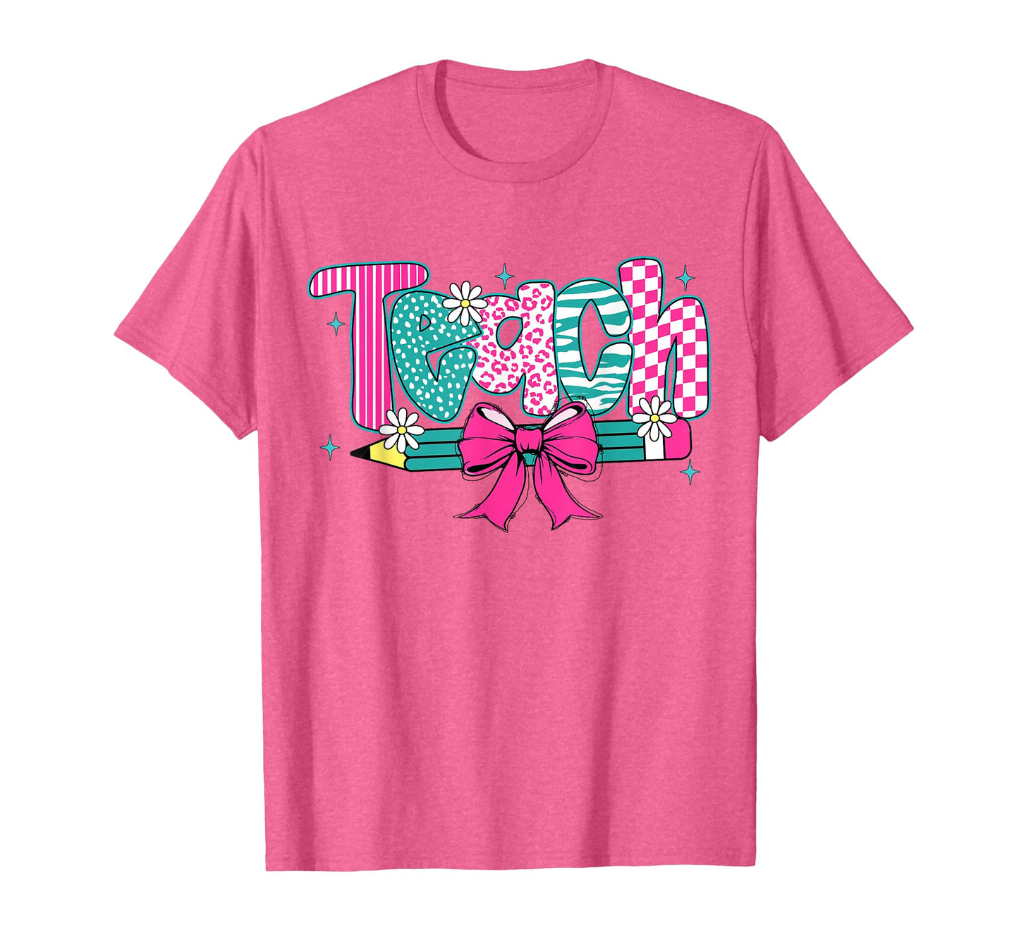 Girly Teach Coquette Bow Floral Pencil Teacher Appreciation T-Shirt