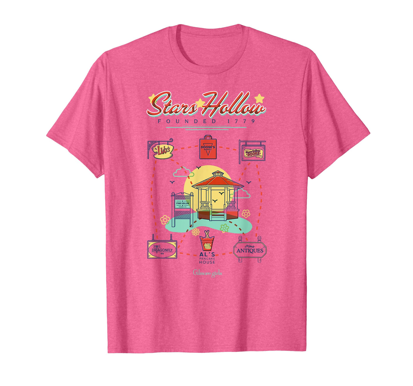 Gilmore Girls Colorful Retro Stars Hollow Map TV Show T-Shirt