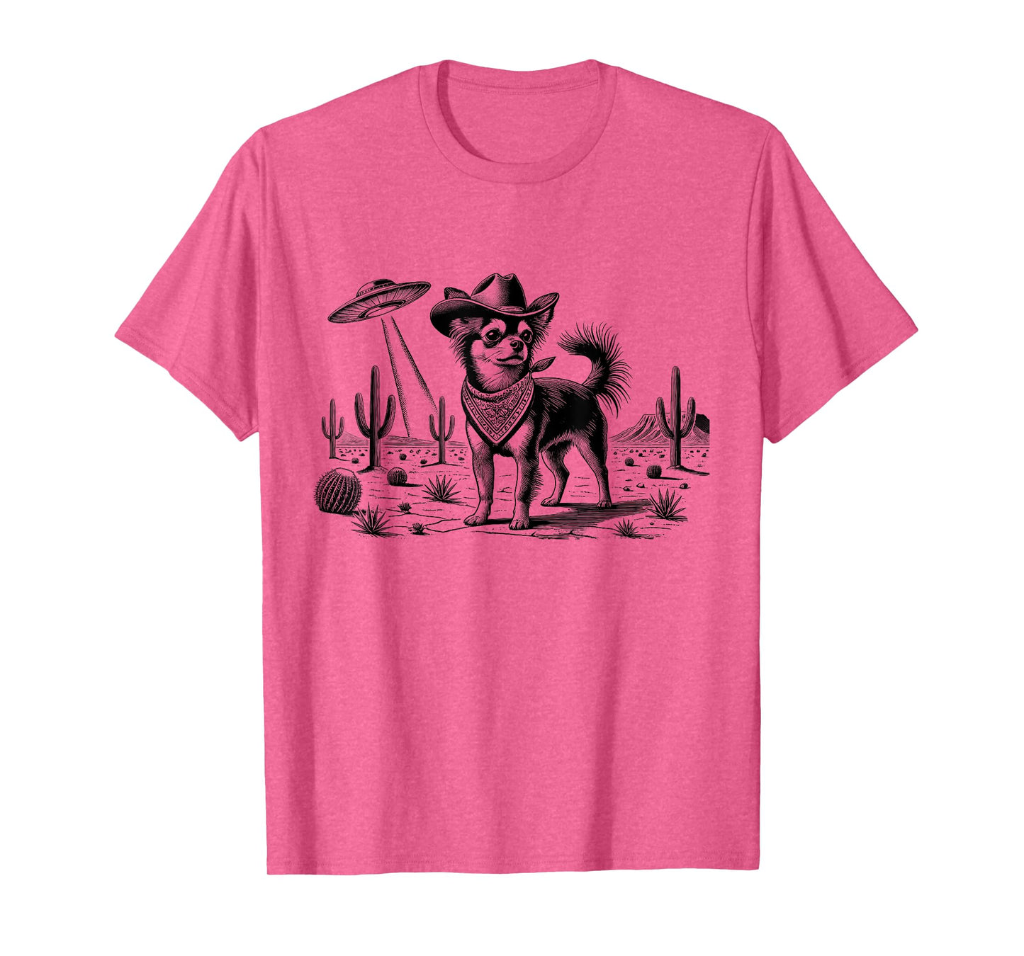 Vintage Chihuahua UFO Western Cowboy Wild West Dog Mom Dad T-Shirt