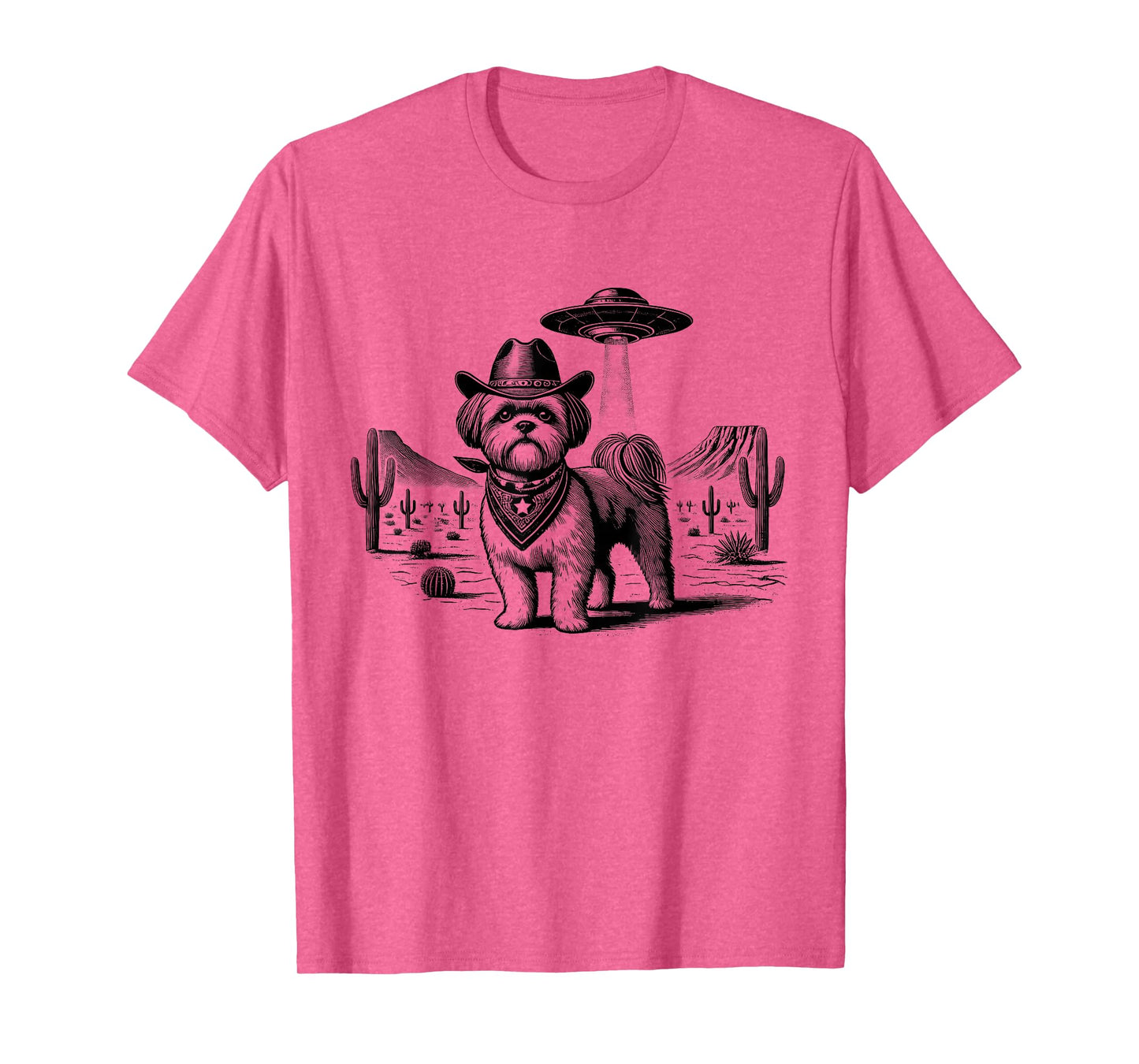 Vintage Shih Tzu UFO Western Cowboy Wild West Dog Mom Dad T-Shirt
