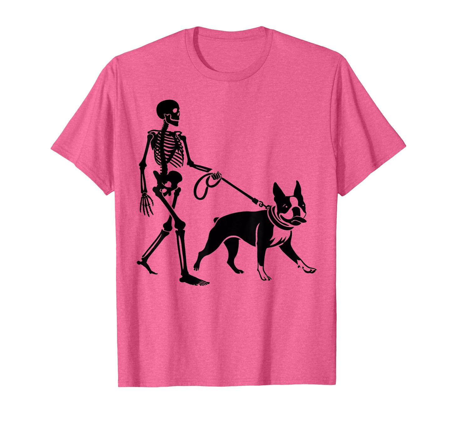 Funny Halloween Skeleton Walking Boston Terrier Dog Lover T-Shirt for Men Women Kids