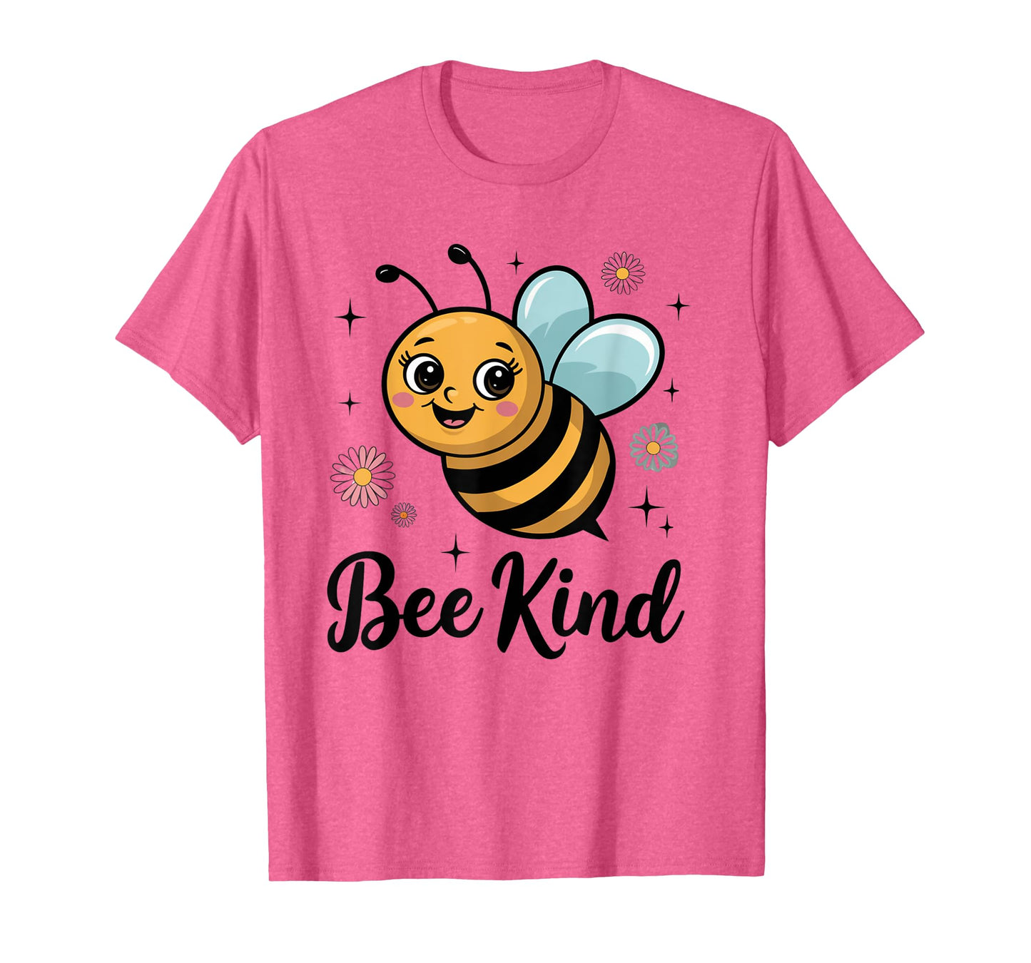 Bee Kind Smiling Cute Bumblebee with Flowers Positive Art T-Shirt
