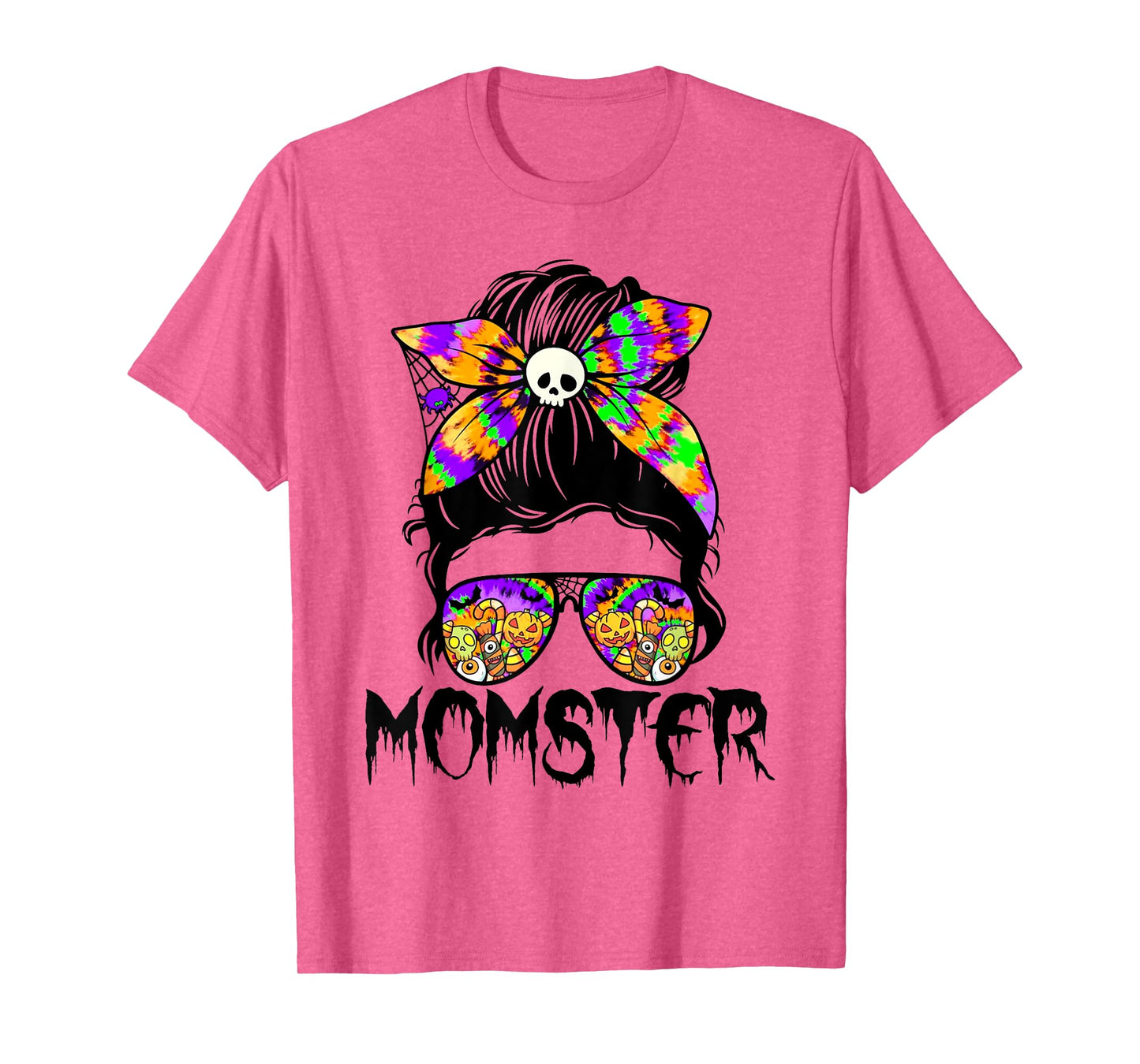 Momster Messy Bun Tie Dye Halloween Spooky Mom Life Women T-Shirt