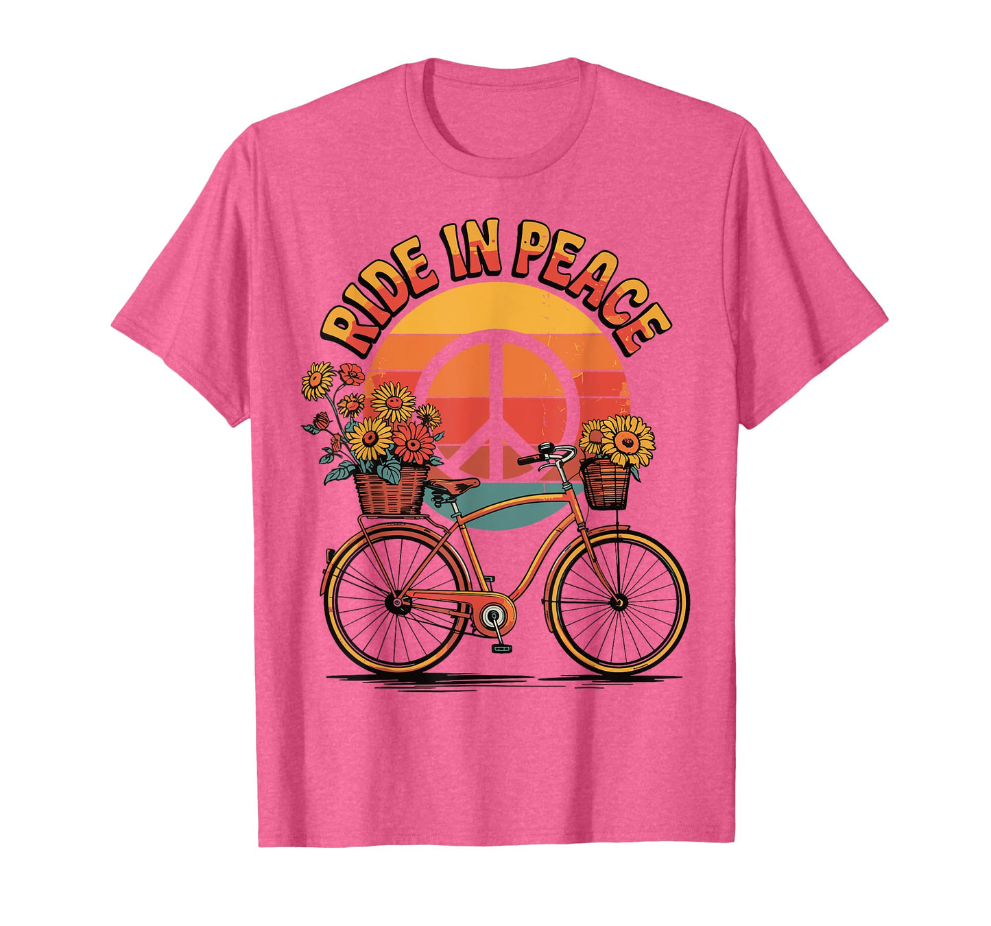 Ride In Peace Bicycle Retro Hippie Floral Sunset T-Shirt