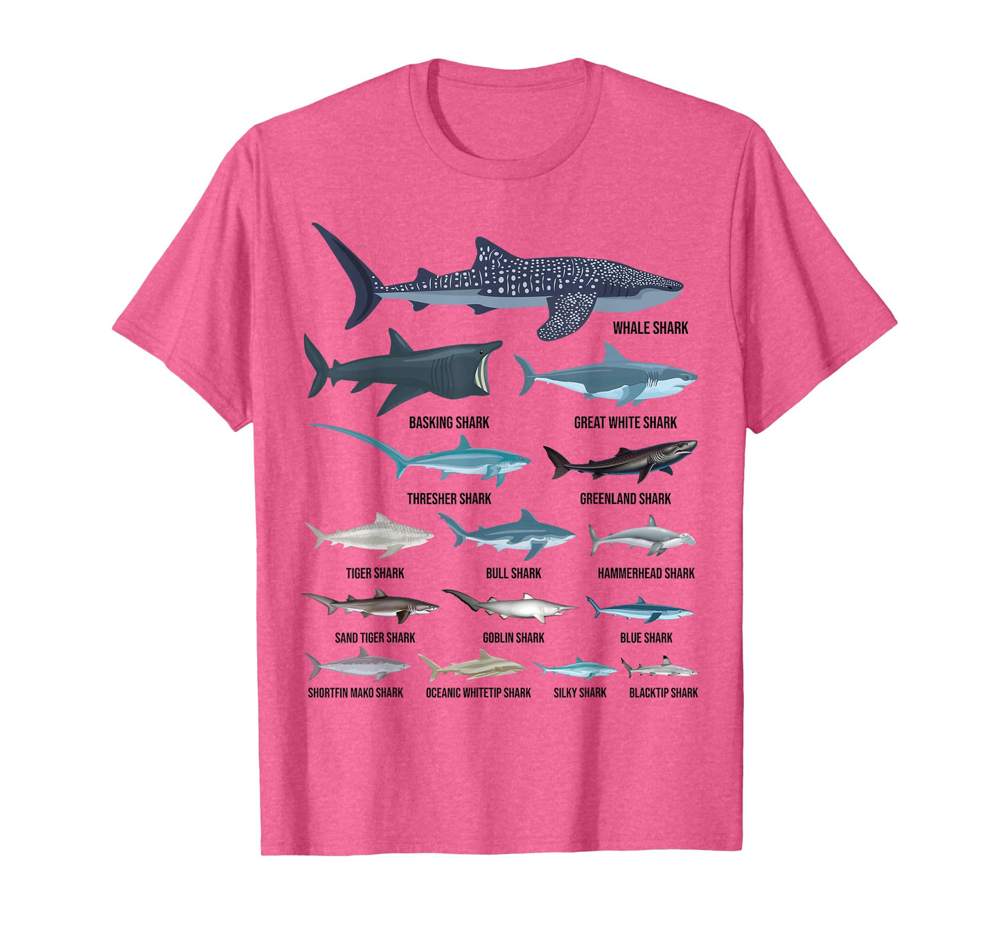 Types of Sharks Shark Species Identification Ocean Lovers T-Shirt