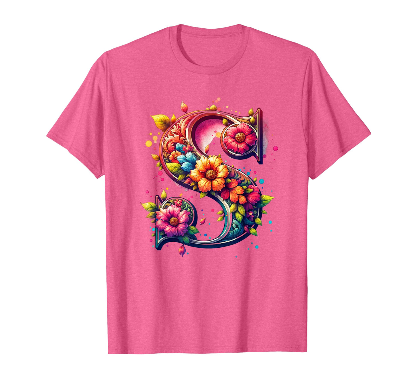 Capital Letter S Flower Alphabet Monogram T-Shirt