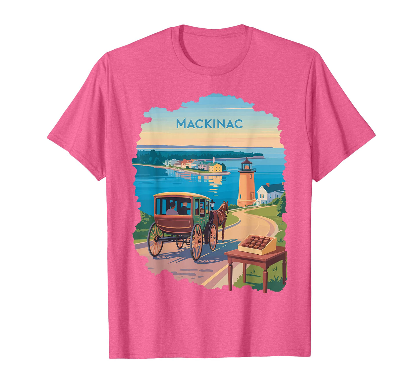 Mackinac Island carriage bridge lakeview vintage ferry scene T-Shirt