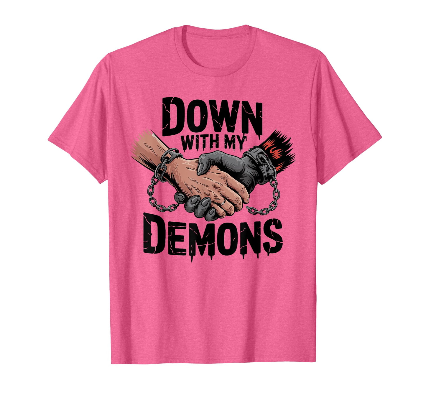 Down With My Demons Deal Handshake Aesthetic Humour Goth T-Shirt