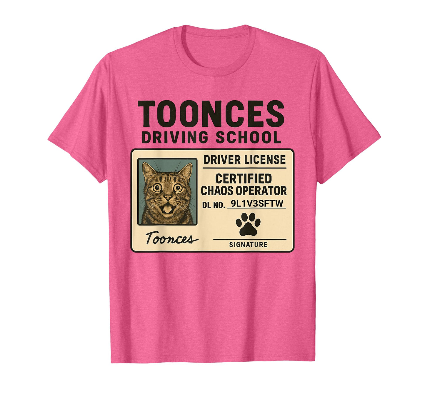 Toonces Driving School Funny Cat 9 Lives License T-Shirt