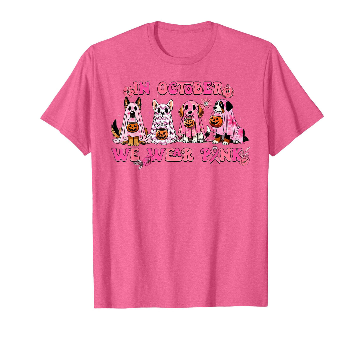 In October We Wear Pink Dog Ghost Breast Cancer Awareness T-Shirt