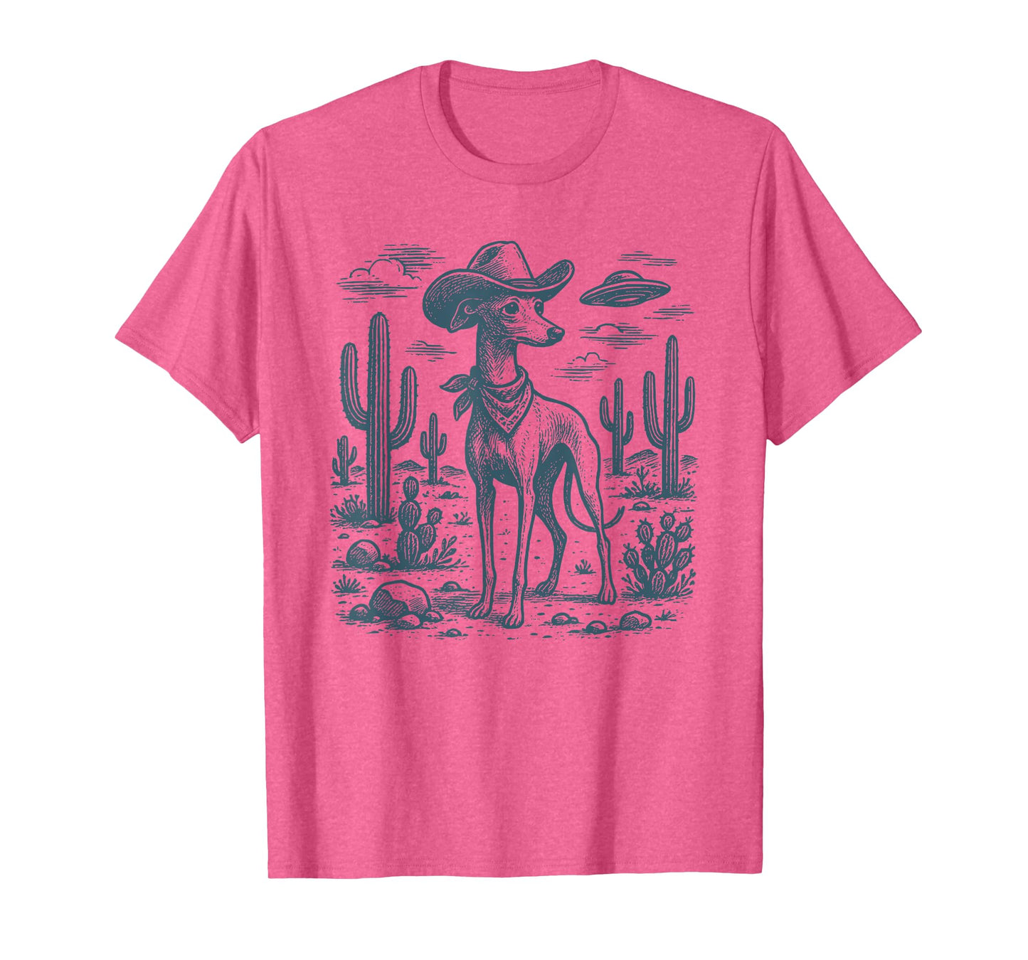 Vintage Italian Greyhound Cowboy UFO Whippet Iggy Sighthound T-Shirt