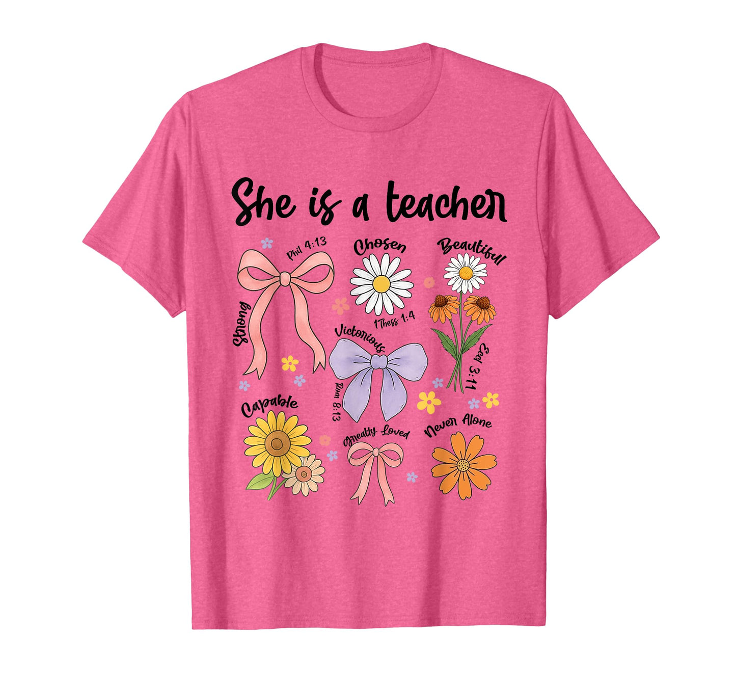 She is A Teacher Christian Floral Coquette Bow Teaching Life T-Shirt