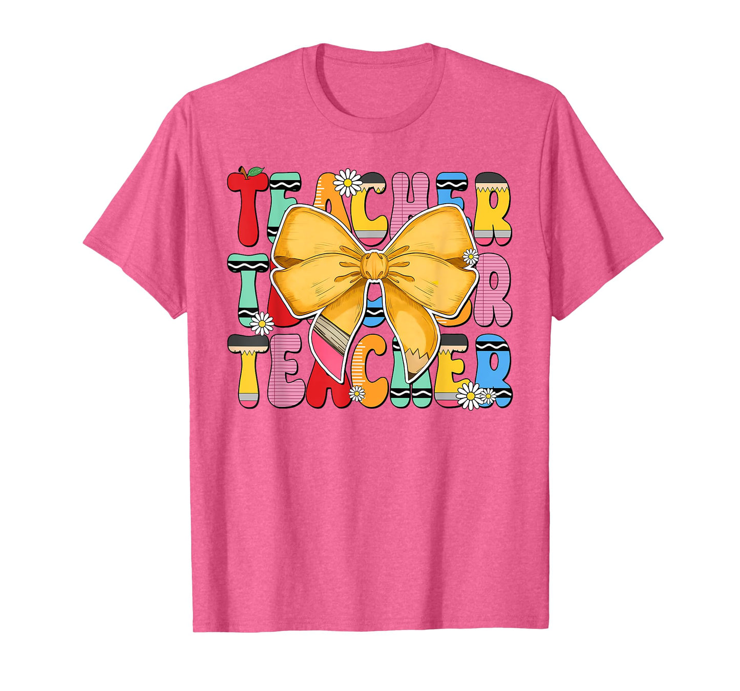 Teacher Pencil Coquette Bow Funny Back To School Teacher Men Women T-Shirt