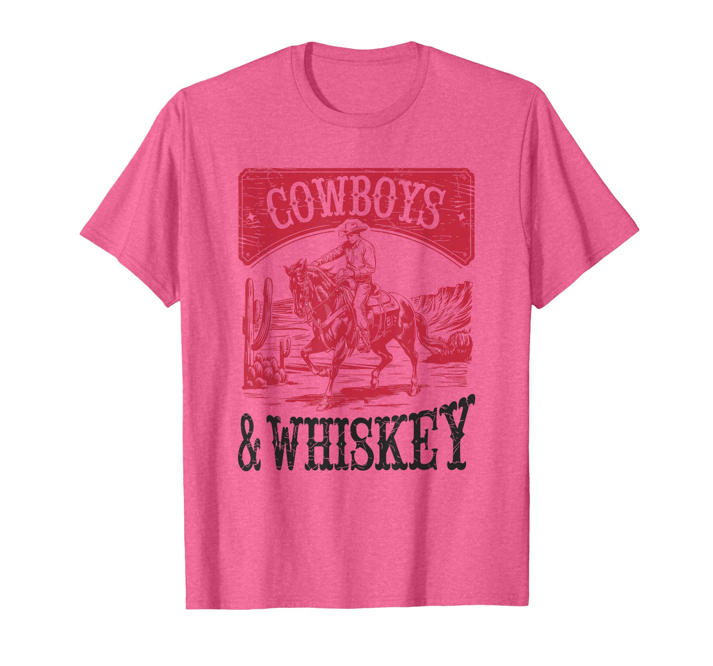 Cowboys & Whiskey, Vintage Bronc Rider Cowgirl T-Shirt