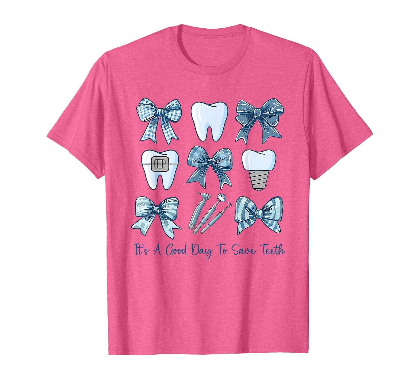 Blue Coquette Bow Cute Teeth Dentist Squad Dental Assistant T-Shirt