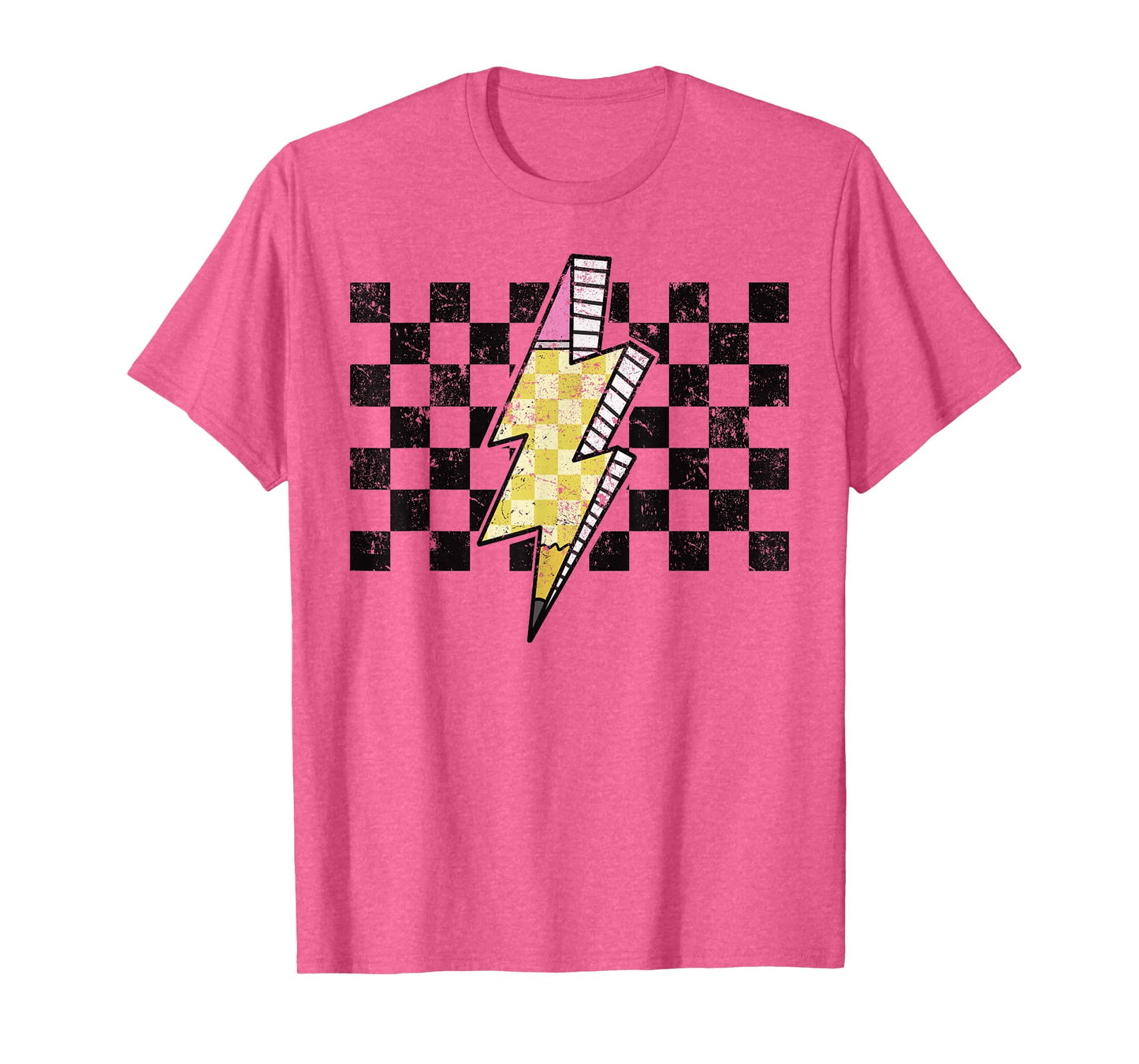 Retro Black And White Checkered Pattern Pencil T-Shirt