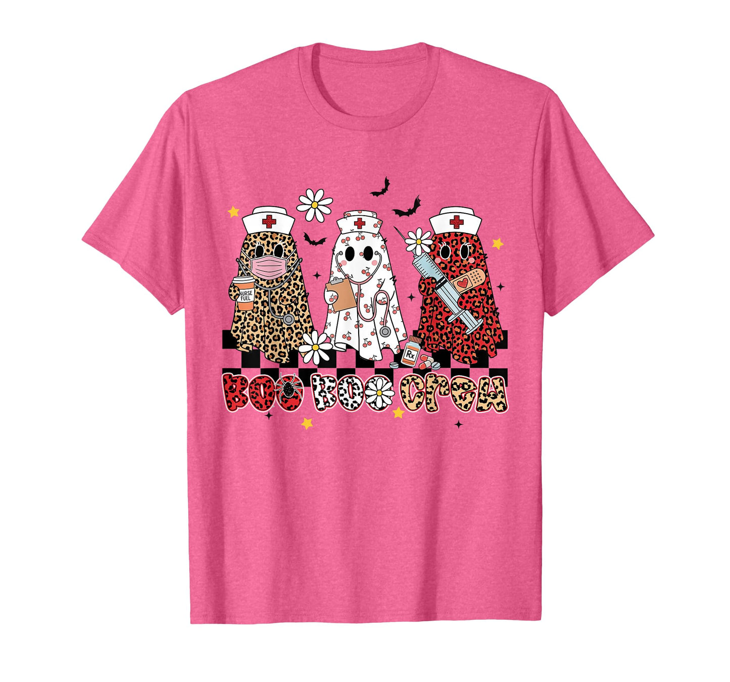Floral Boo Crew Leopard Ghost Halloween Night Shift Nurse T-Shirt