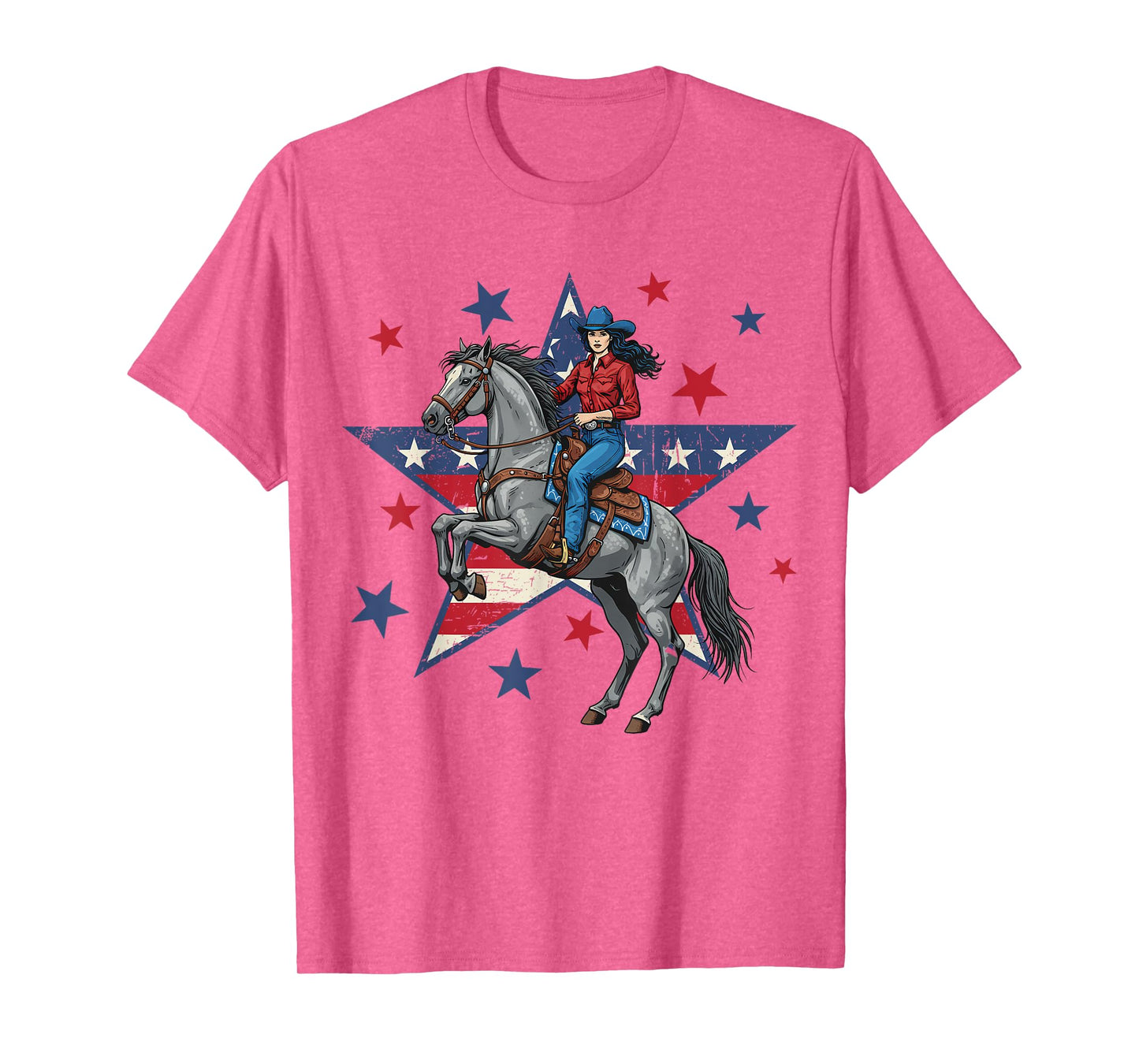 Patriotic American Cowgirl Riding Horse USA Flag 4th of July T-Shirt