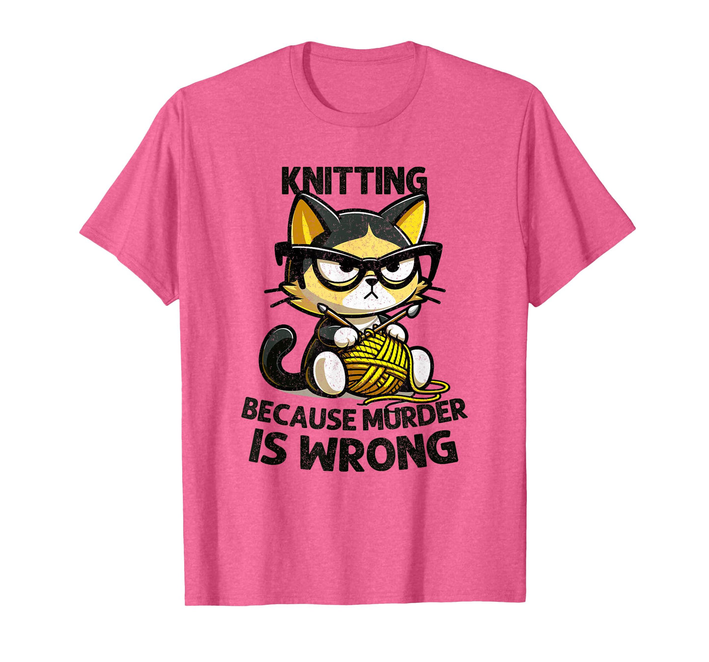 Cat Kitten Knitting knitting because murder is wrong T-Shirt