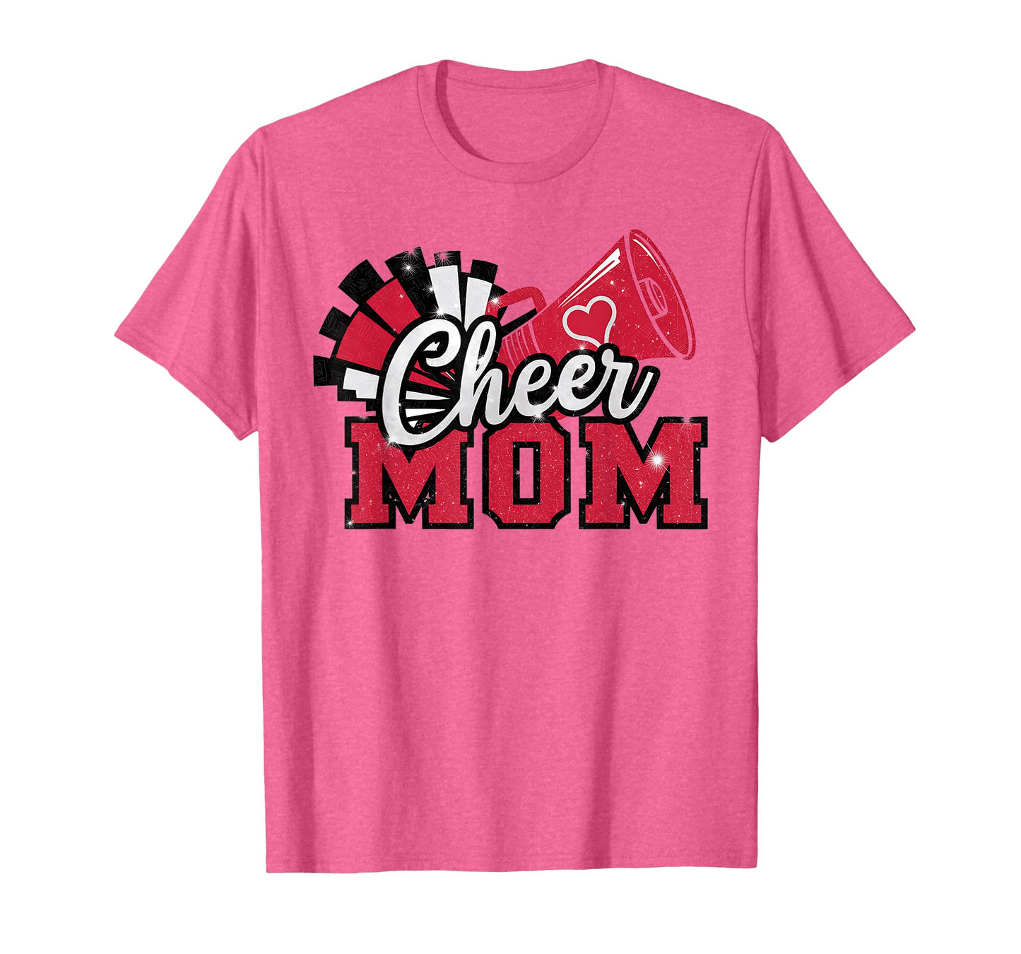 Cheer Mom Football Red Black Pom Leopard T-Shirt