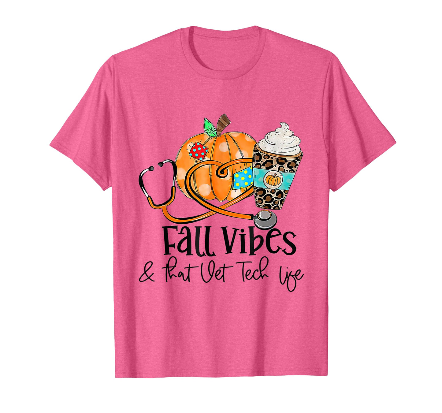 Fall Vibes And Vet Tech Life Pumpkin Leopard Thanksgiving T-Shirt