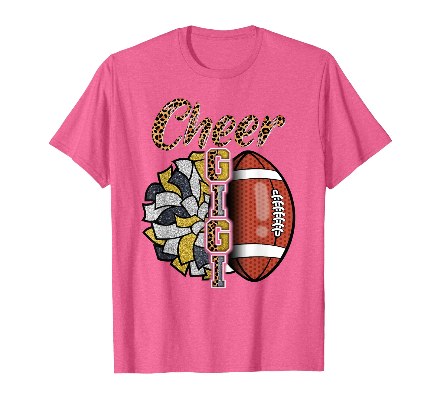 Football Cheer Gigi Grandma Gold Black Pom Pom Leopard T-Shirt