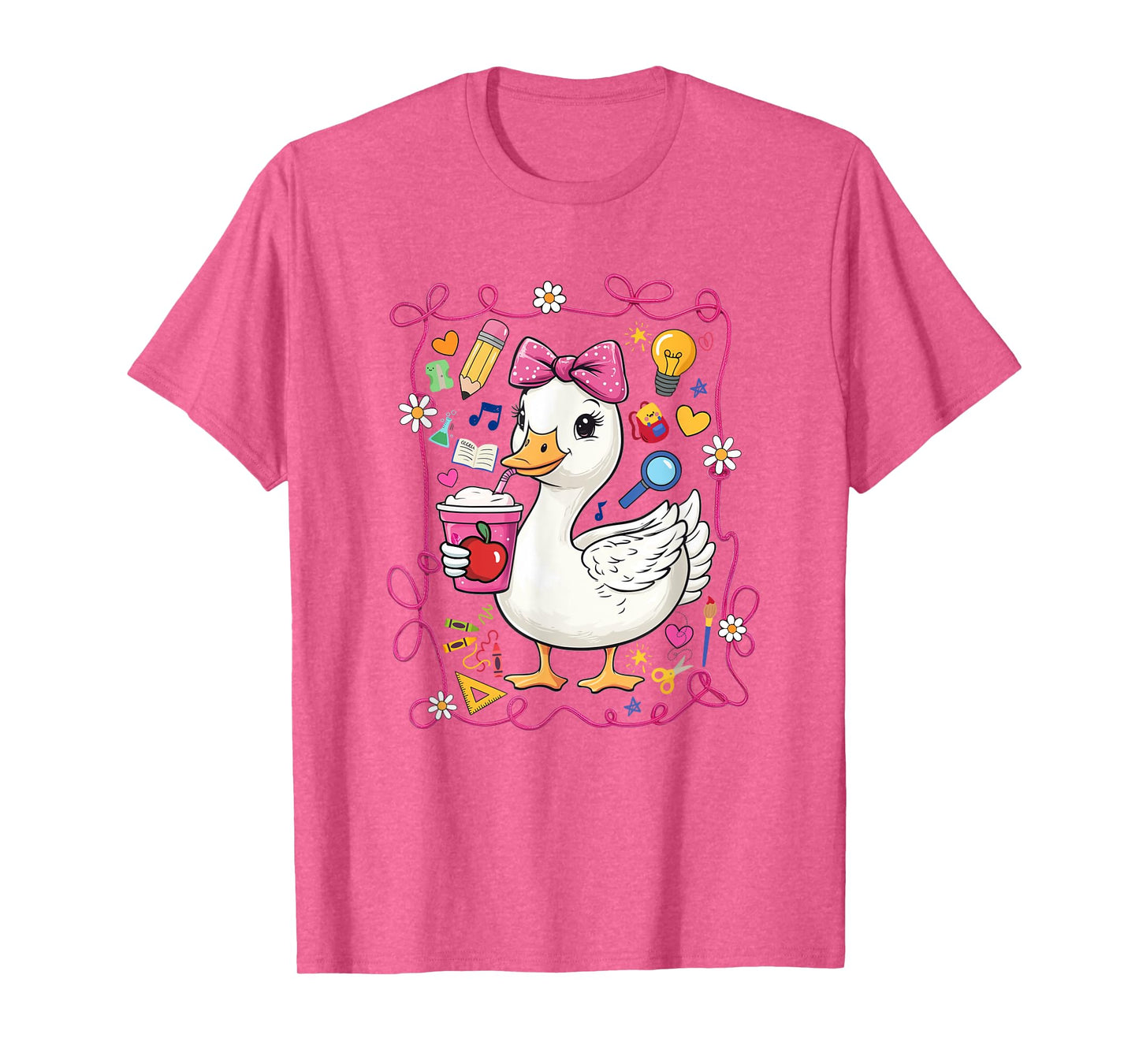 Coquette Bow Goose Teacher Preppy Floral Back To School T-Shirt