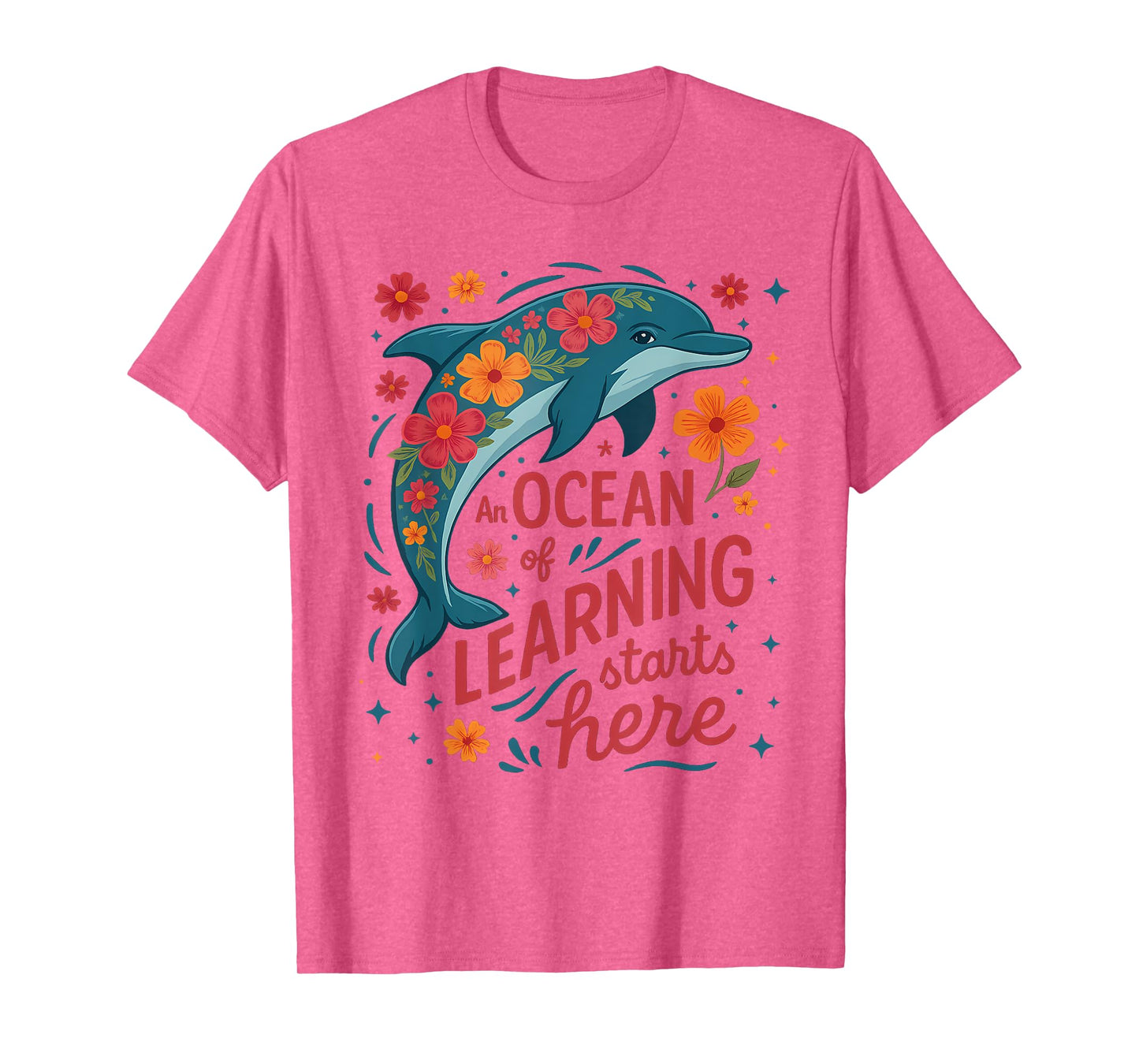 An Ocean Of Learning Starts Here Cute Floral Dolphin Teacher T-Shirt