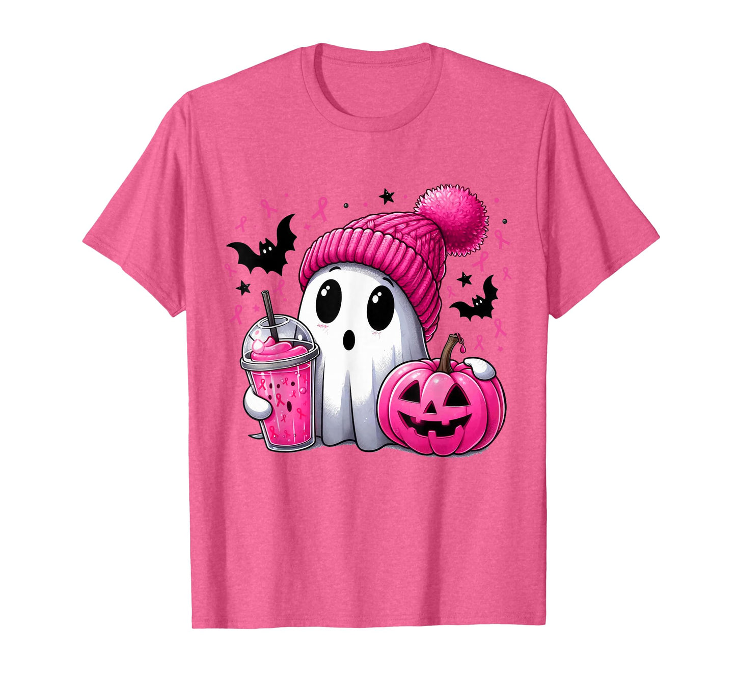 in October We Wear Pink Spooky Ghost Halloween Breast Cancer T-Shirt