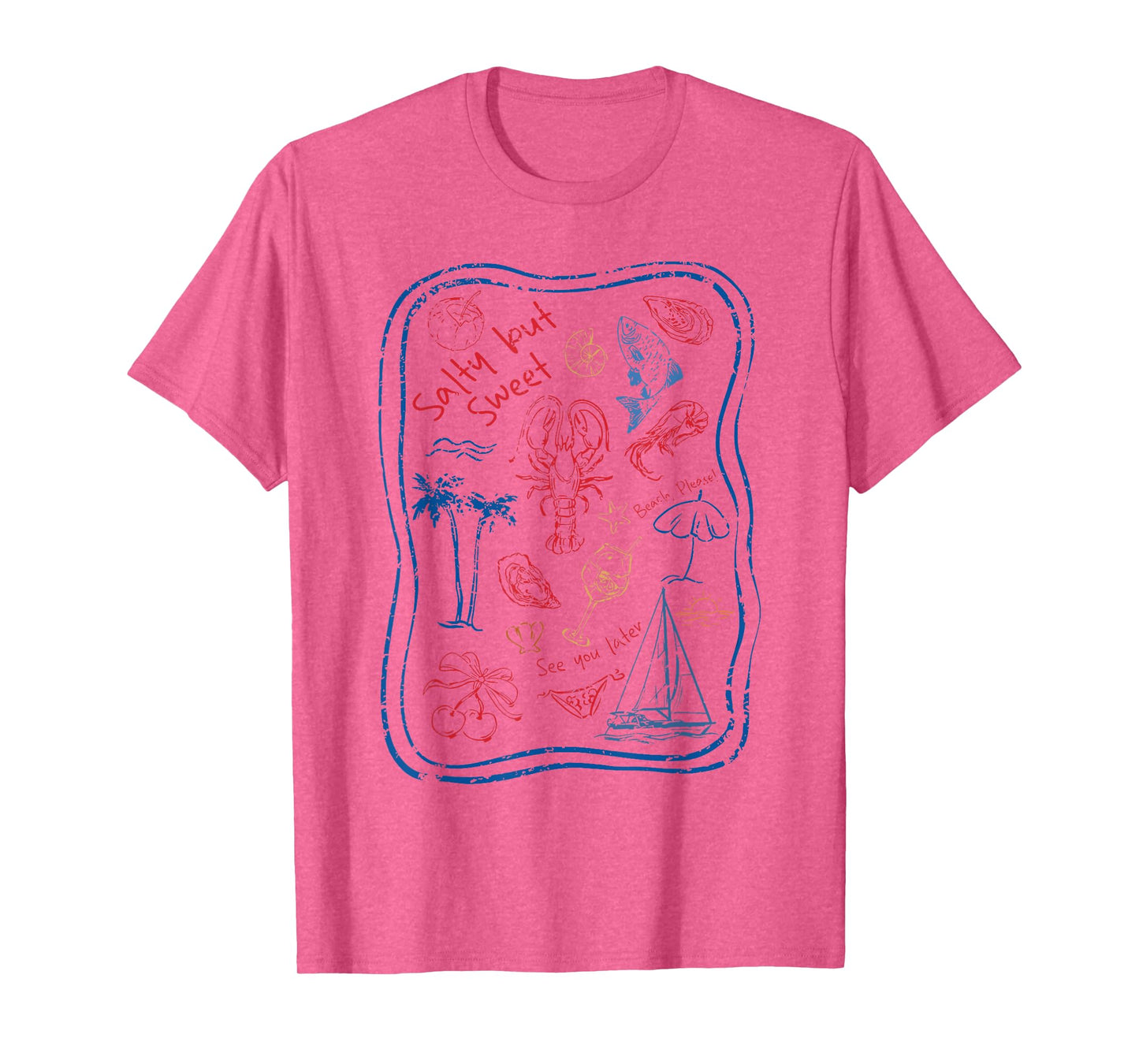 Salty But Sweet Retro Ocean Wildlife Red Lobster Beach Vibes T-Shirt
