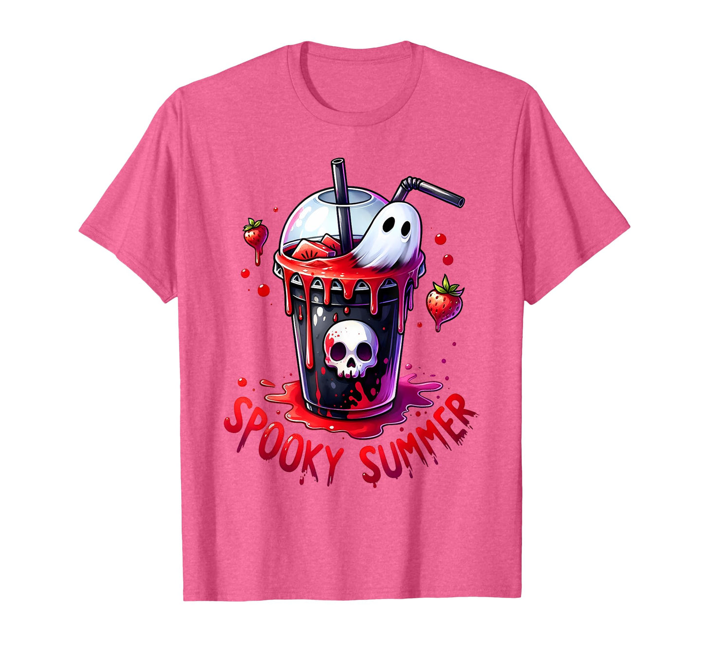 Spooky Summer Skeleton Strawberry Iced Coffee Cup Halloween T-Shirt