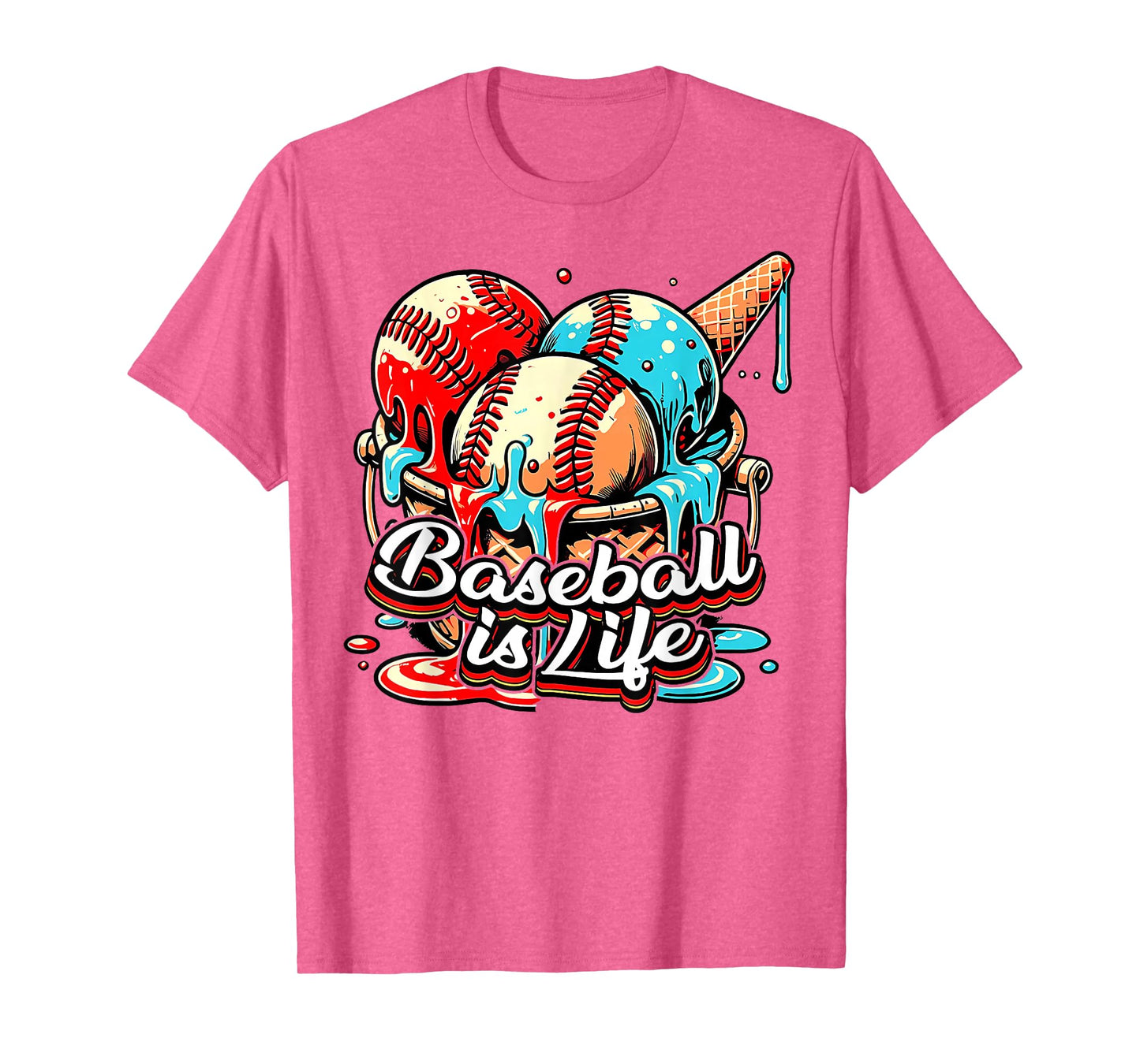 Baseball is Life Ice Cream Cone Drip Boys Youth Kids T-Shirt