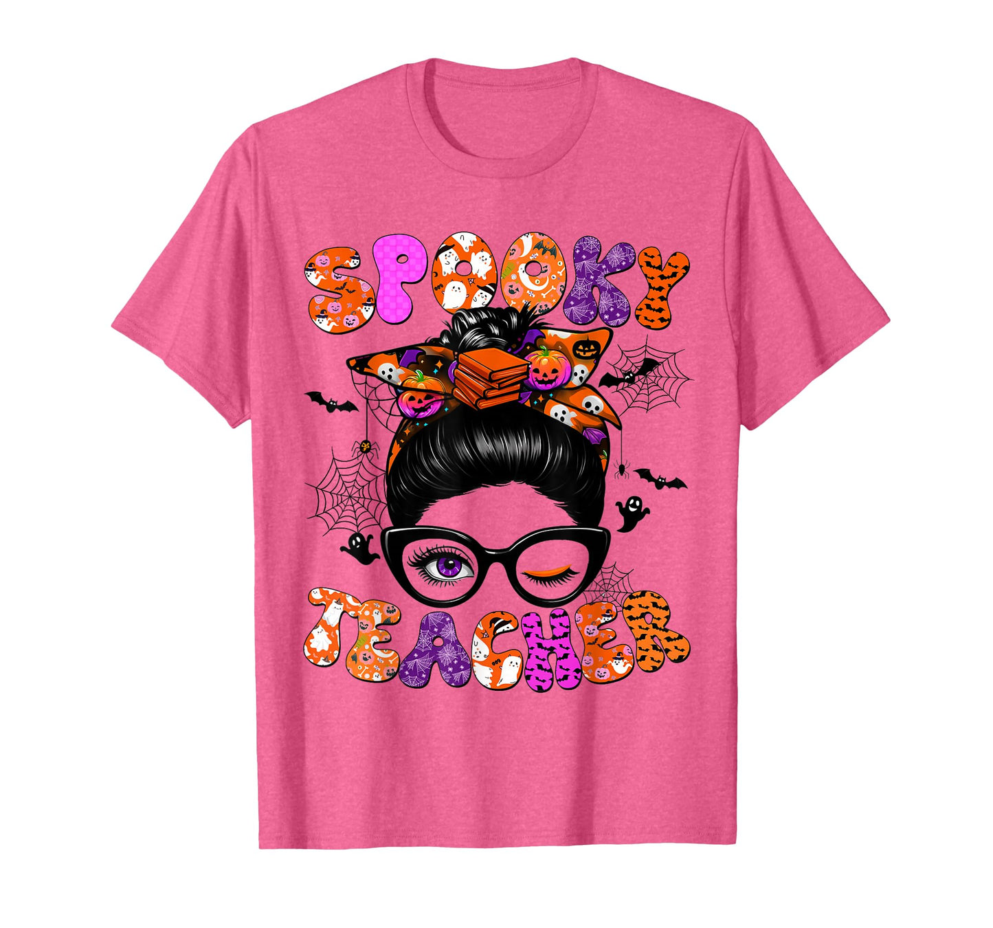 Spooky Teacher Messy Bun Coquette Halloween Costumes Women T-Shirt