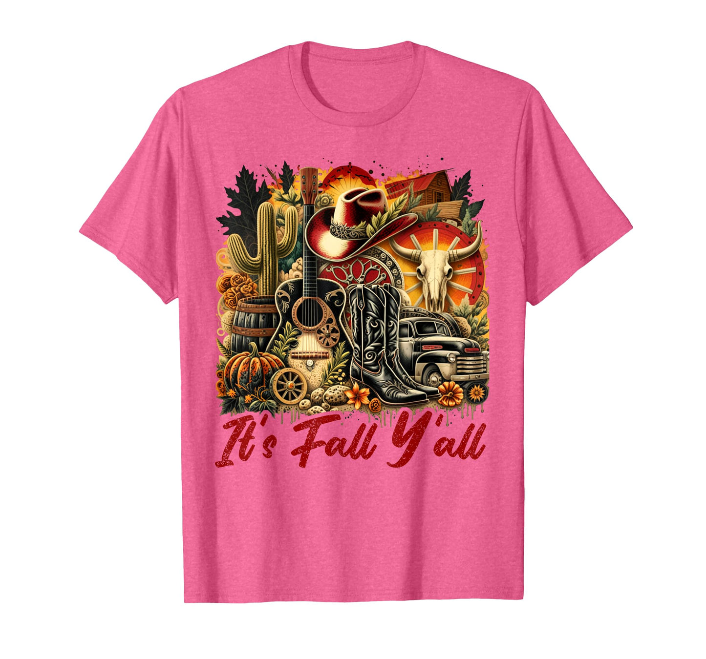 Its Fall Yall Cowgirl Boots Guitar Pumpkin Autumn Harvest T-Shirt