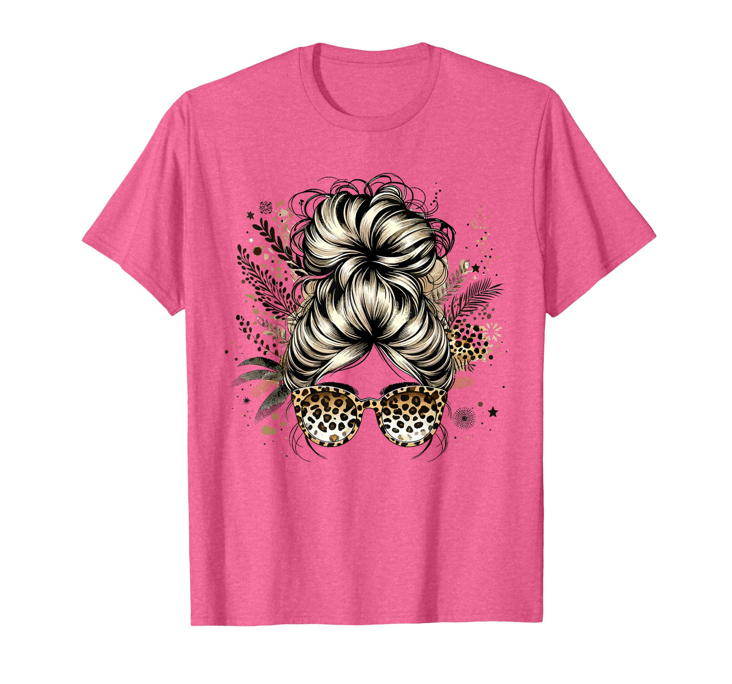 Leopard Messy Bun Hair Funny Mom Life Leopard Bandana T-Shirt