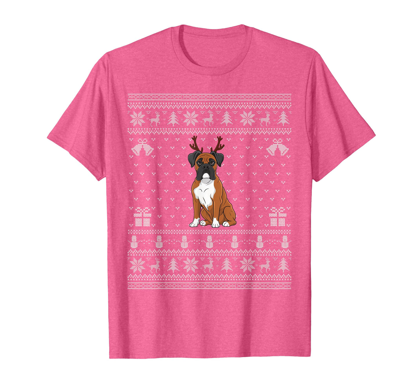 Ugly Xmas Sweater Style Boxer Dog Reindeer Christmas T-Shirt for Men Women Kids