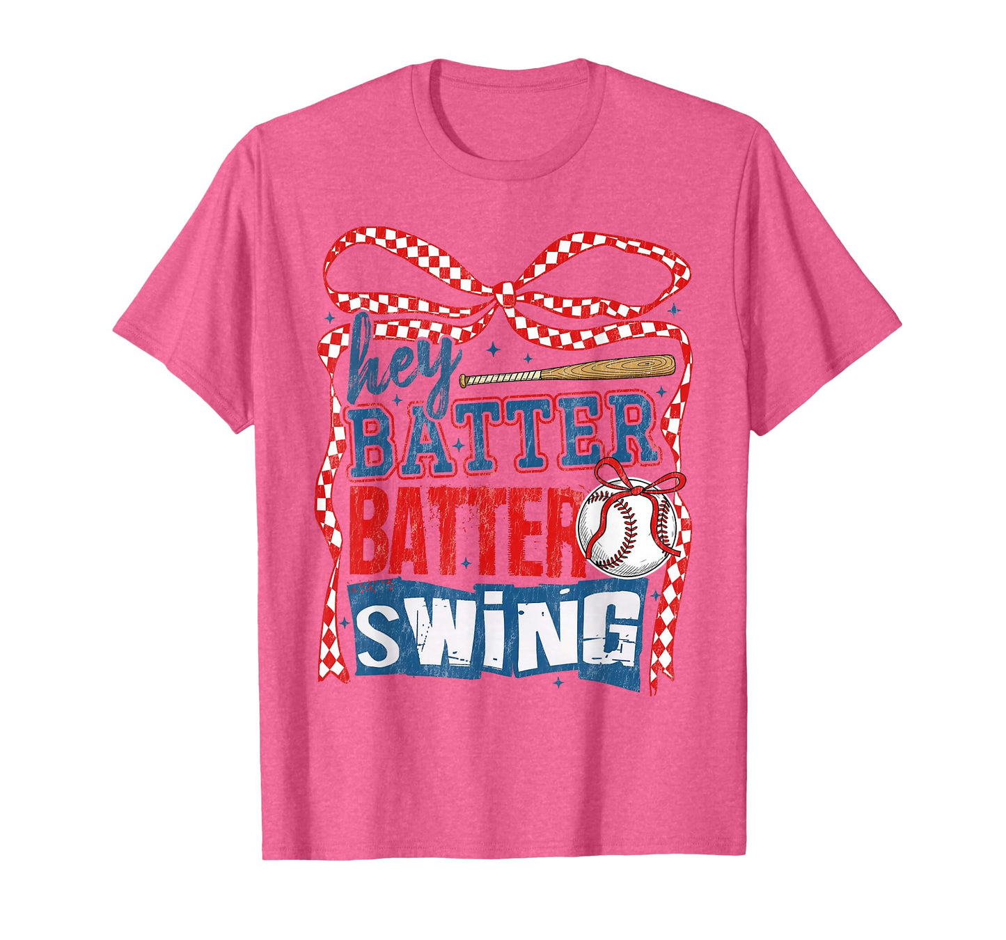 Hey Batter Batter Swing Coquette Bow Game Day Baseball Funny T-Shirt