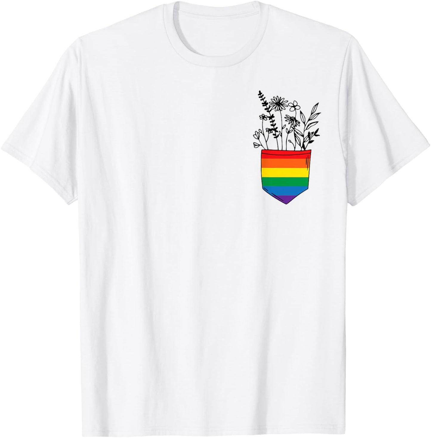 Pocket Flowers Rainbow Flag LGBTQ Pride Month Gay Lesbian T-Shirt