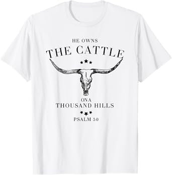 He Owns The Cattle On A Thousand Hills T-Shirt - Blue, White - Unisex-Adults - Small - Cotton 65%, Polyester 35%