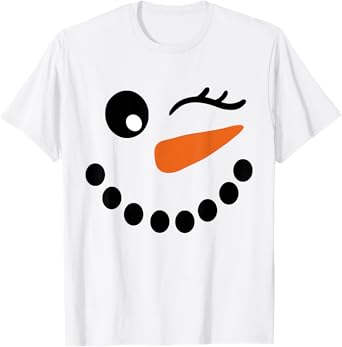 Winter Snowman Face Wink Eye Christmas Xmas For Girl Womens T-Shirt