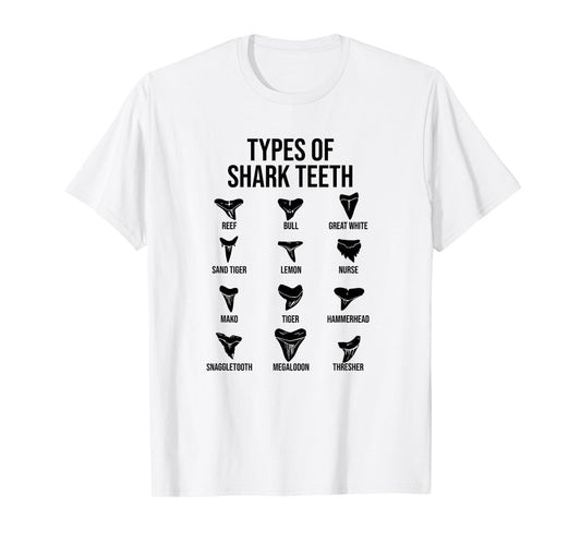 Types Of Shark Teeth, Ocean Marine Biology T-Shirt