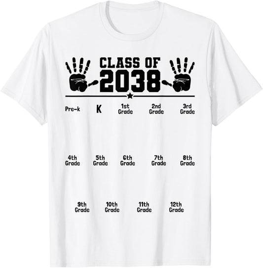 Class Of 2038 Grow With Me Handprint Pre‑K to 12th Grade Tee by TeeBrew