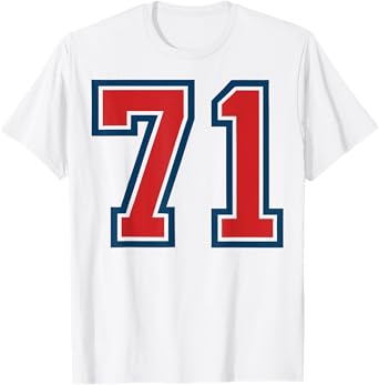 Red and Blue Sports Number 71 Jersey Uniform Player Fan T-Shirt