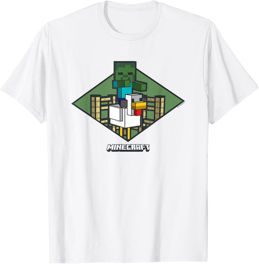 Minecraft Chicken Jockey Vintage Badge Logo T-Shirt