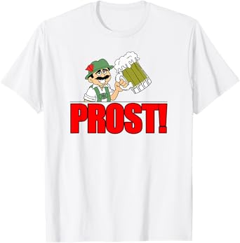 Prost Funny German Cartoon Man with Big Beer (Bier) T-Shirt