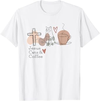 Jesus Cats And Coffee Minimalist Graphic Design T-Shirt