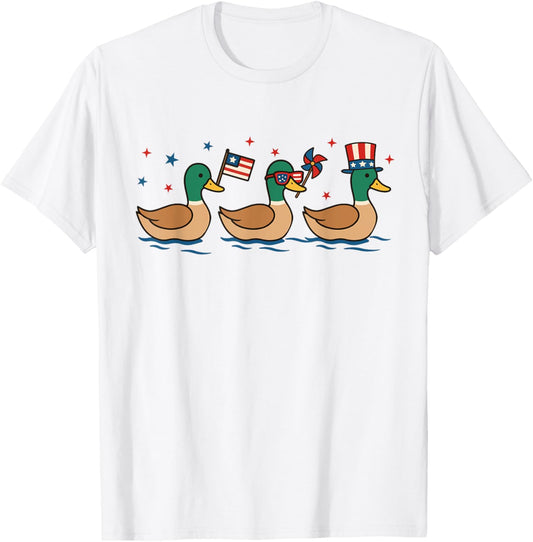 Patriotic Red White Blue USA Flag Funny Ducks 4th of July T-Shirt