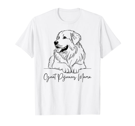 Great Pyrenees Mama Great Pyrenees Mom Cute Dog Line Art T-Shirt